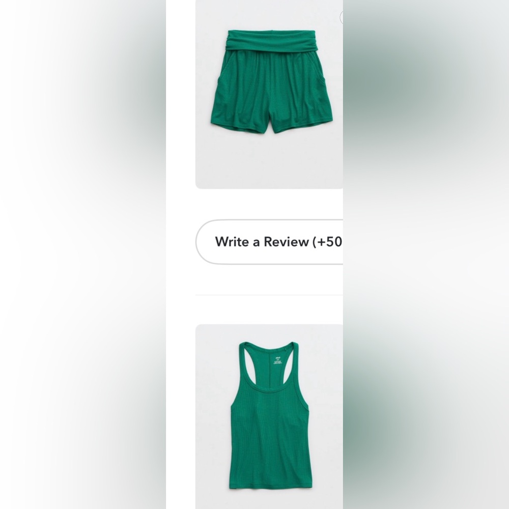 aerie Green Ribbed Tank and Fold-Over Shorts Set